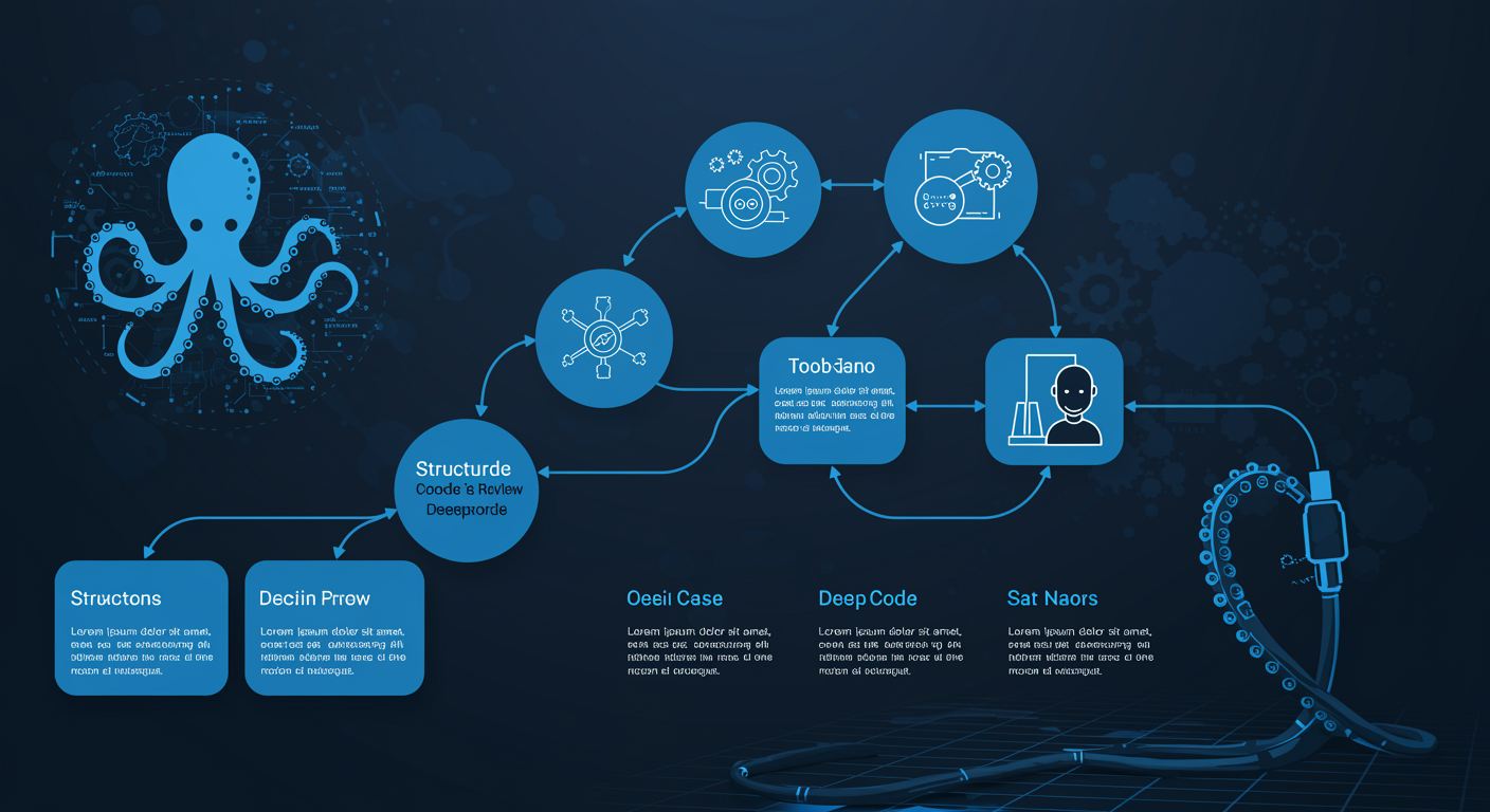 Clean blue use case grid showing diverse AI reasoning and coding scenarios with octopus routing nodes, data-driven aesthetic