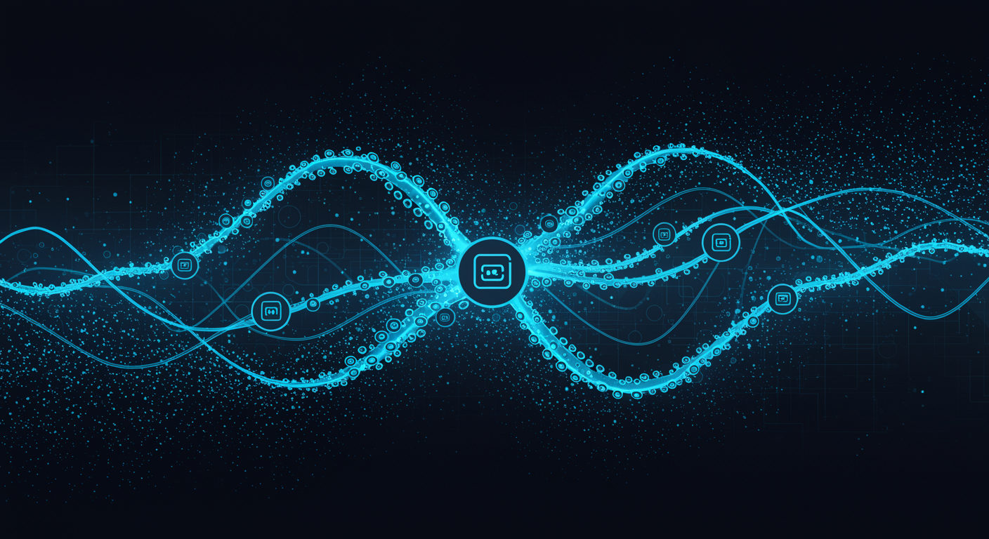 Flowing blue neural data streams with token counter nodes, clean tech aesthetic