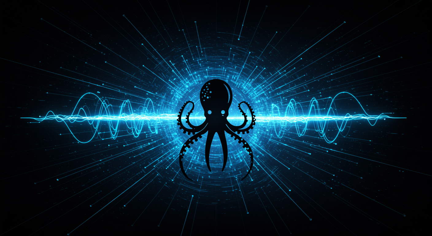 Flowing blue light waveforms radiating from center, speed and precision visual