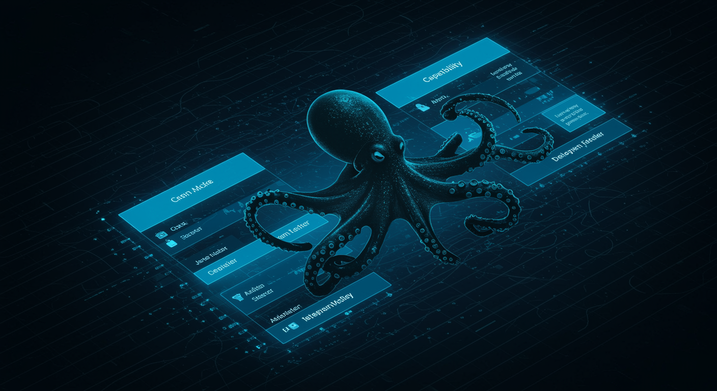 Clean blue competitive comparison matrix showing vision APIs across caption quality, cost, latency, and deployment flexibility dimensions, octopus brand visual elements, data-driven aesthetic