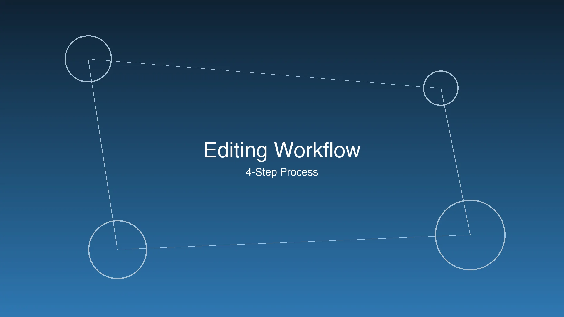 Structured blue four-step editing workflow diagram showing upload, prompt, iterate, and download stages, octopus connector nodes between steps, clean tech aesthetic