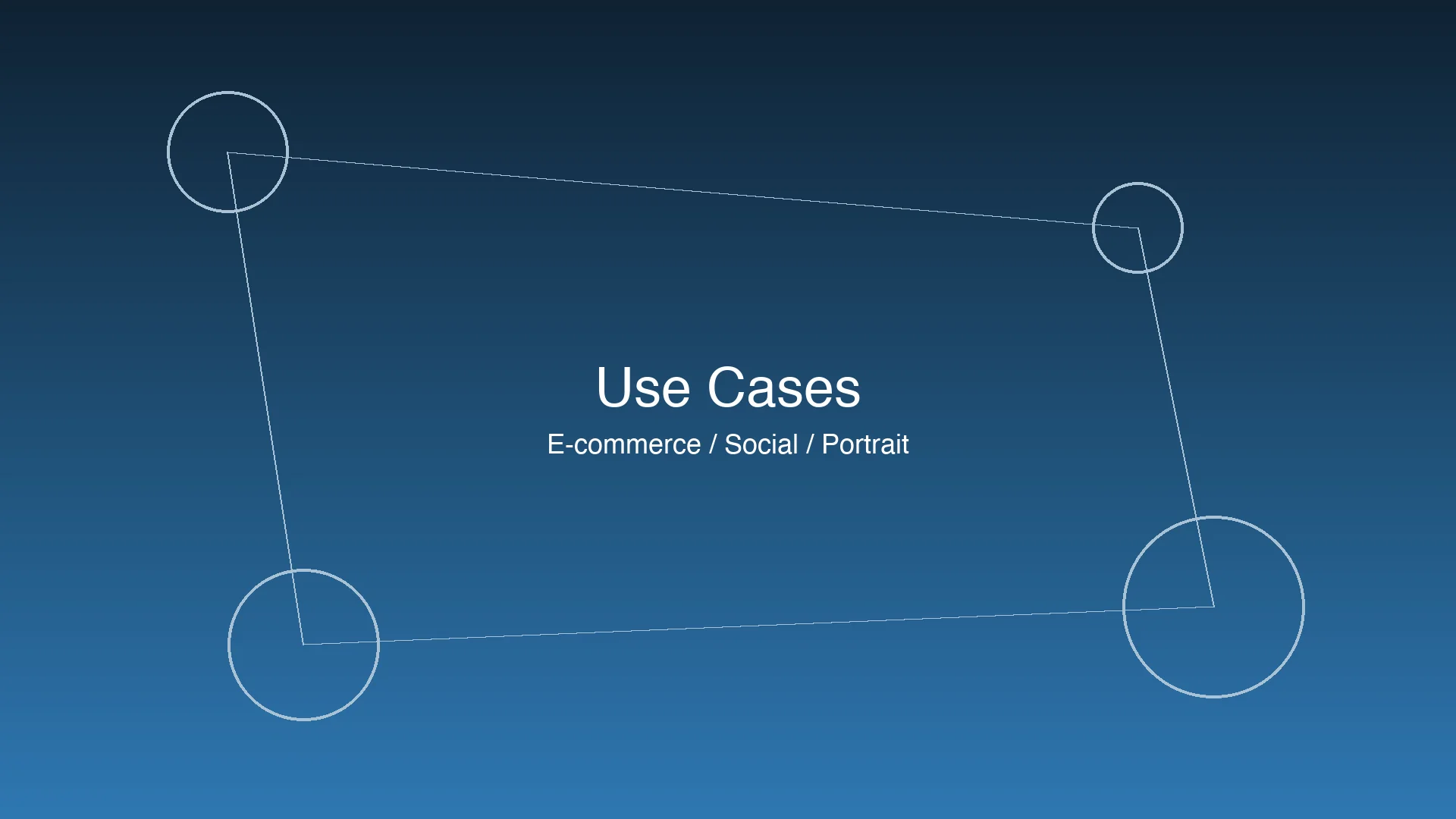 Clean blue use case grid showing diverse image editing scenarios with octopus routing nodes, data-driven aesthetic