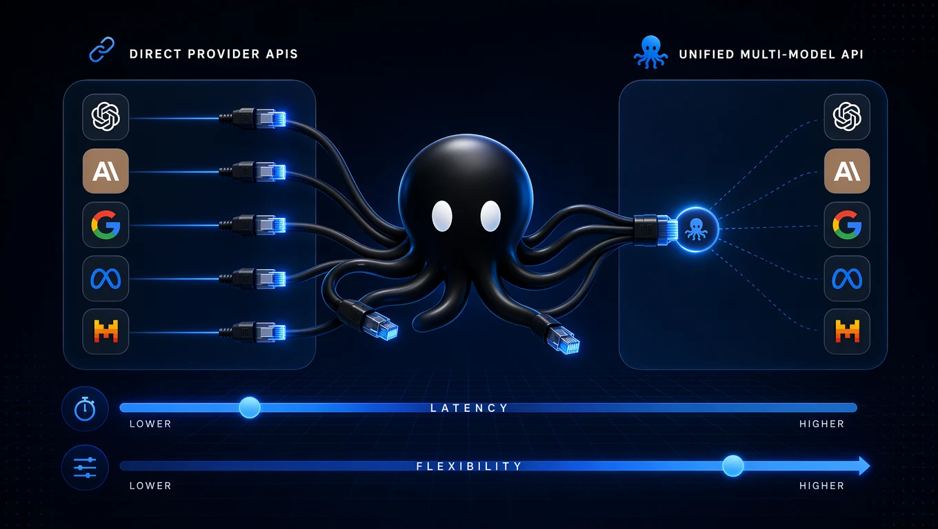 Latency and flexibility spectrum for direct provider APIs versus unified multi-model APIs