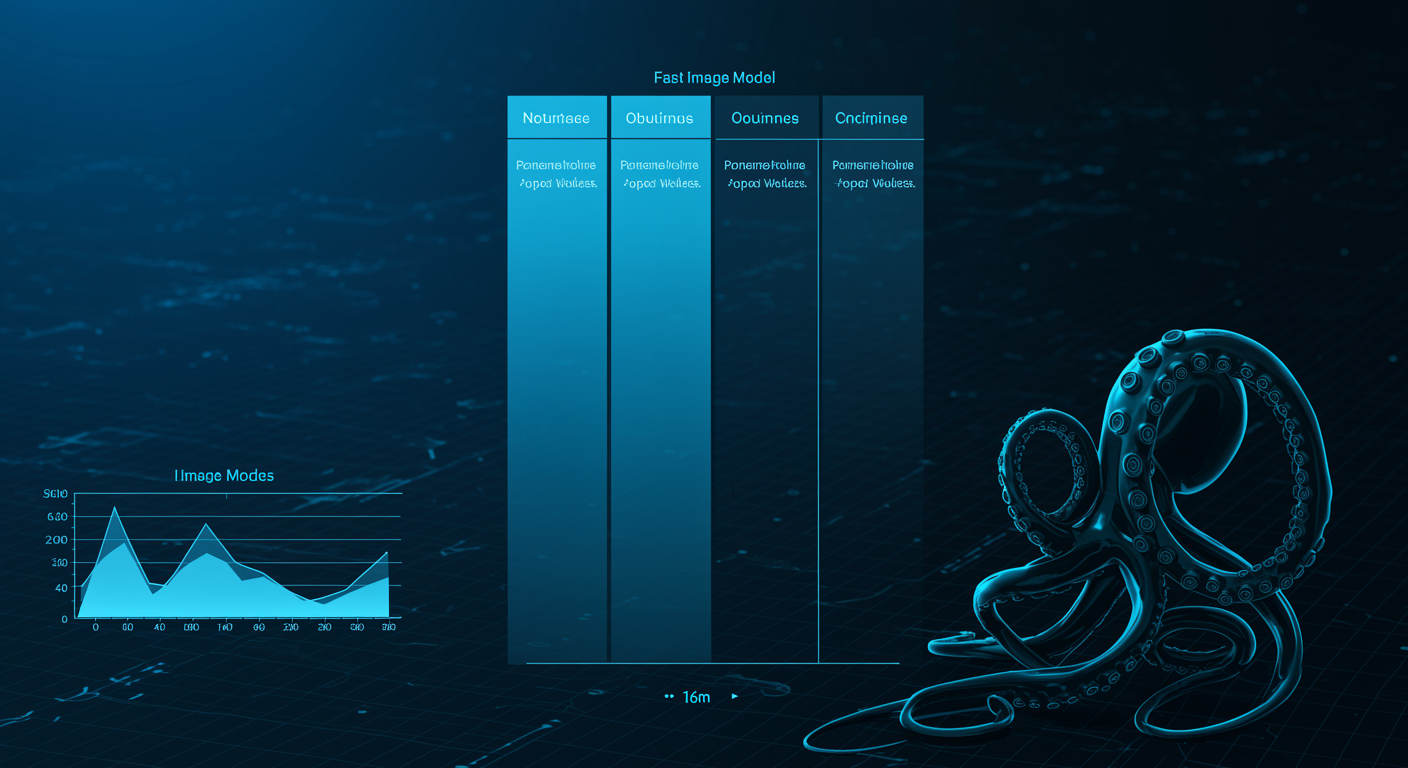 Clean blue comparison matrix showing fast image model capabilities across dimensions, data-driven aesthetic