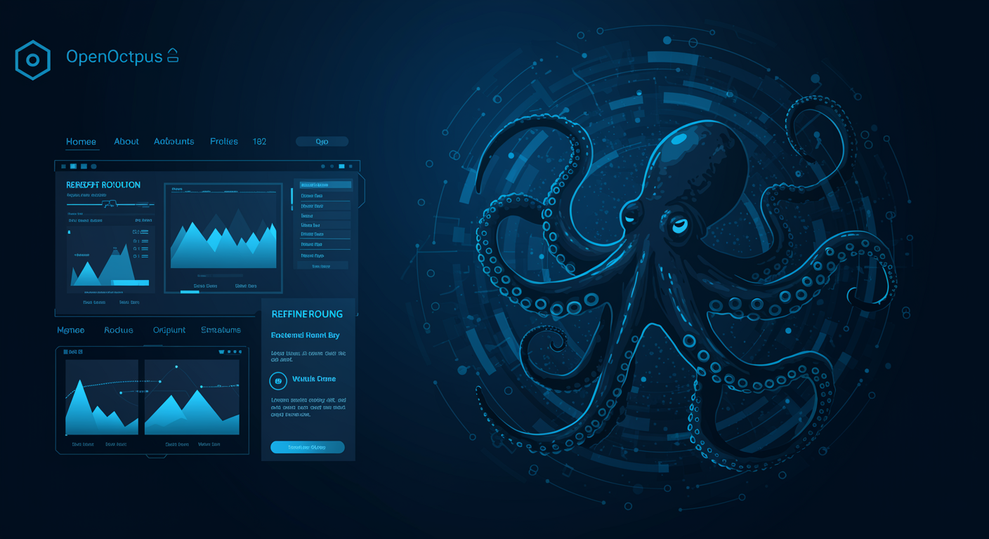 Abstract blue professional image editing interface showing free tier usage meter and octopus routing visual, futuristic tech aesthetic