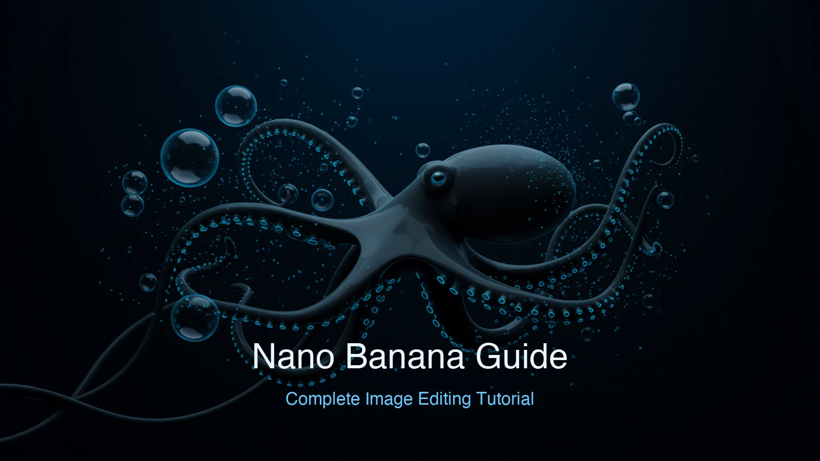 Friendly black octopus with glowing blue cable-tentacles arranging floating image frames in a clean workspace, light tech grid background, premium SaaS aesthetic